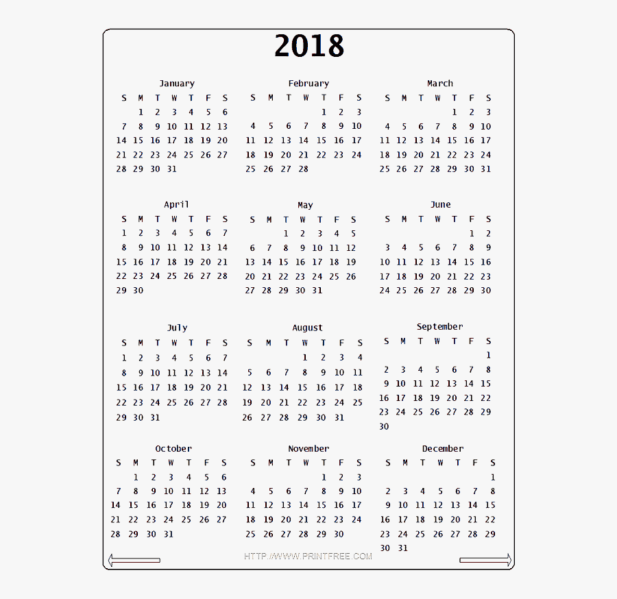 Download 2018 Calendar No Background 12 Month Free - One Page 2019 Printable Calendar, Transparent Clipart