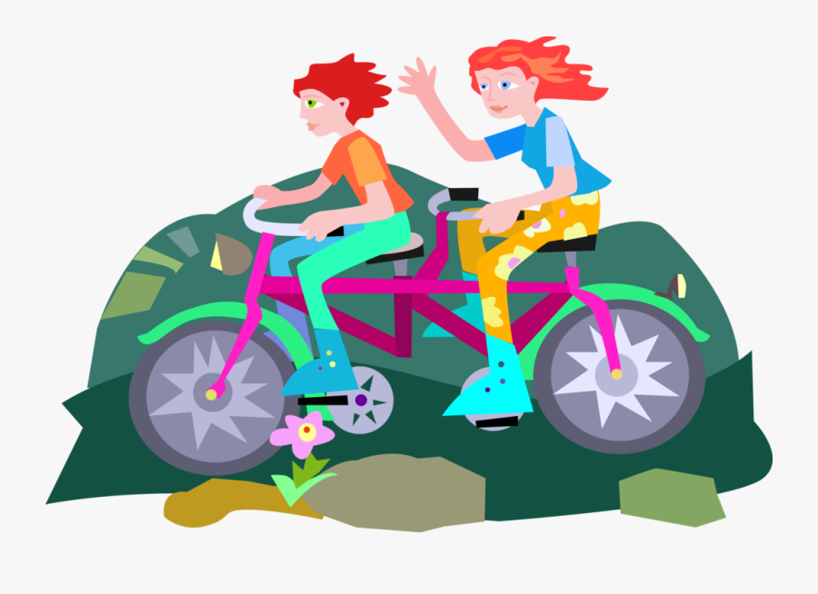 Vector Illustration Of Cycling Enthusiasts Ride Tandem, Transparent Clipart