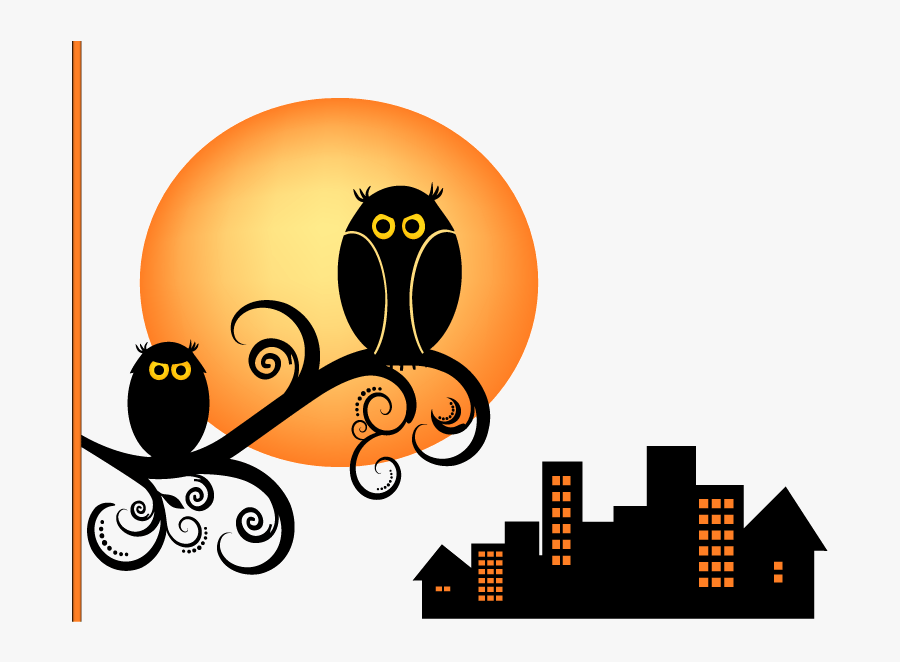 Halloween Vector Logo Signs Png Download - Whimsical Cartoon Of Owl Sitting On Swirly Tree Halloween, Transparent Clipart