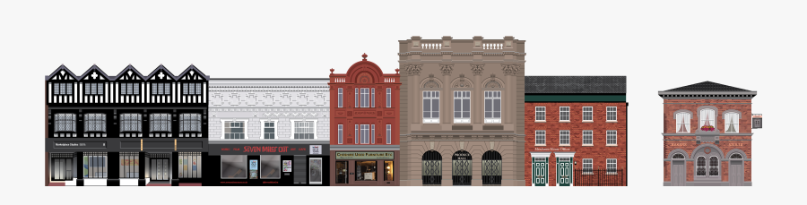 Transparent Row Of Houses Clipart - Buildings In A Row, Transparent Clipart