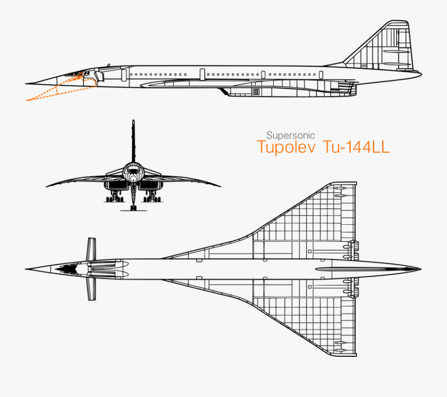 Supersonic Jet, Concorde, Jet Plane, Aircraft, Airplane - Tu 144 3 View, Transparent Clipart