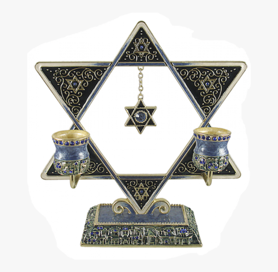 Gorgeous Blue Star Of David Shabbat Candle Holder Embellished - Christian Cross, Transparent Clipart