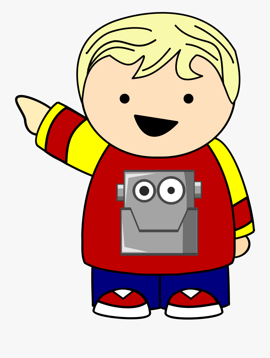 Pointing Kid In Robot Shirt Clip Arts - Cartoon Kid Pointing, Transparent Clipart