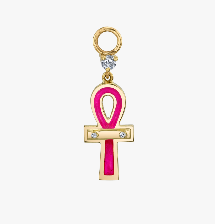 Diamond And Pink Enamel Ankh Hoop Earring Charm - Keychain, Transparent Clipart
