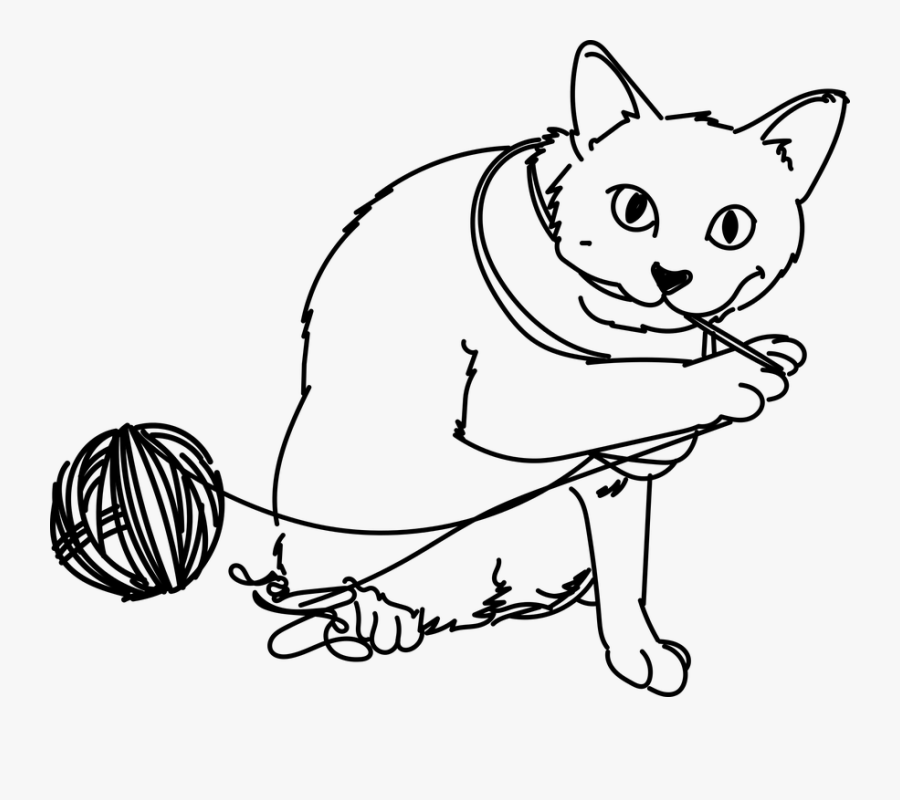 Cat Chasing Yarn Picture To Color, Transparent Clipart