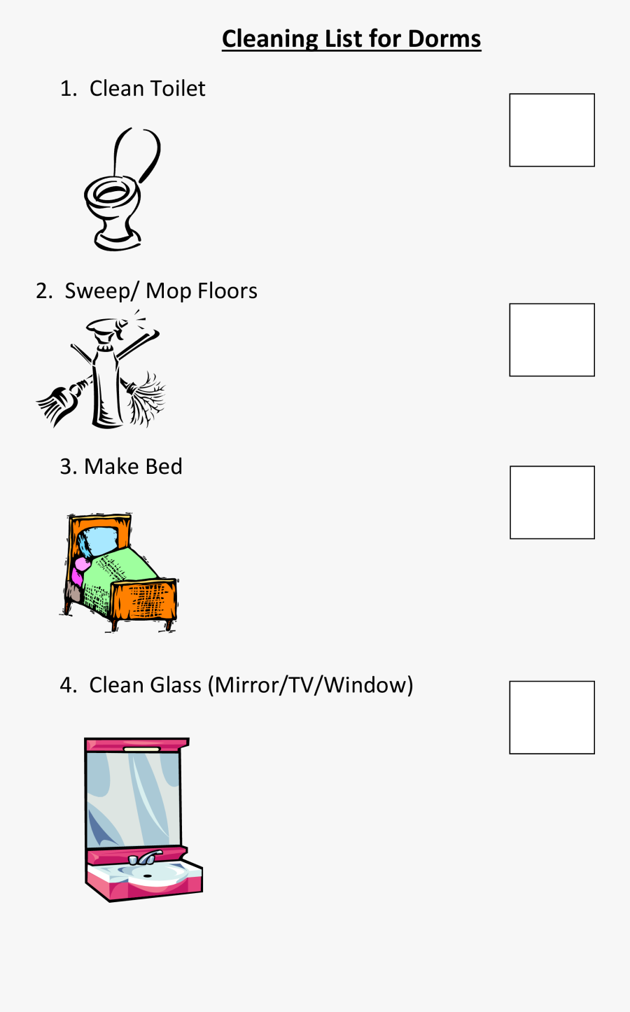 Clip Art Room Templates - Dorm Cleaning Checklist, Transparent Clipart