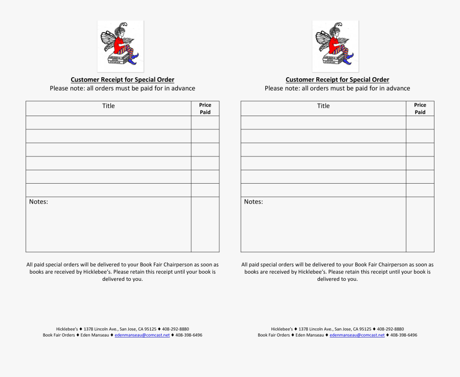 Clip Art Price Book Template - Special Order Template, Transparent Clipart