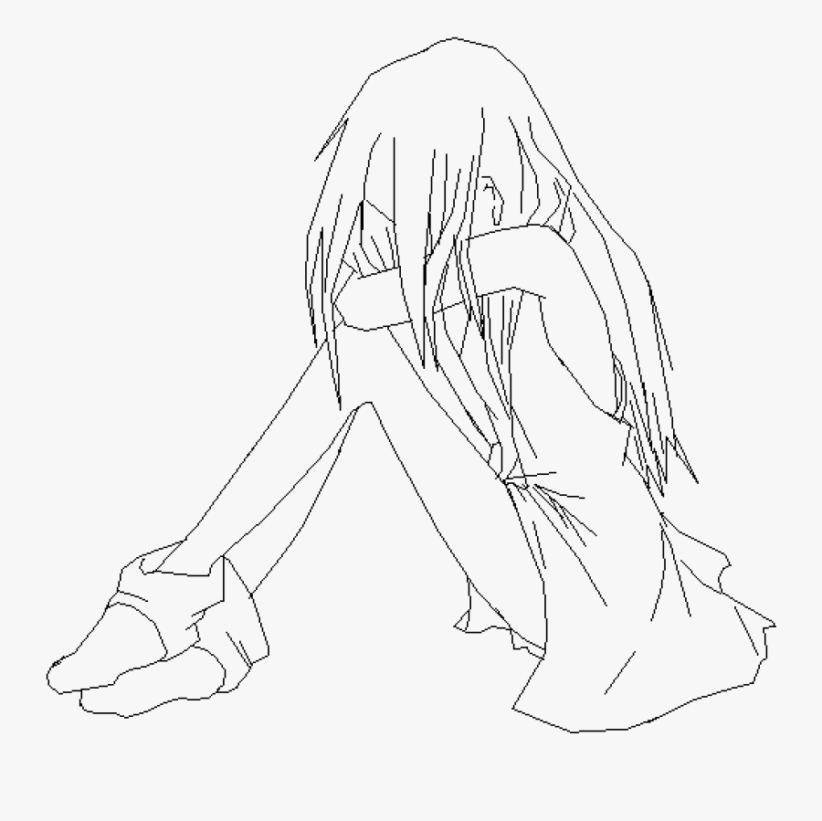 Crying Girl Base - Line Art, Transparent Clipart