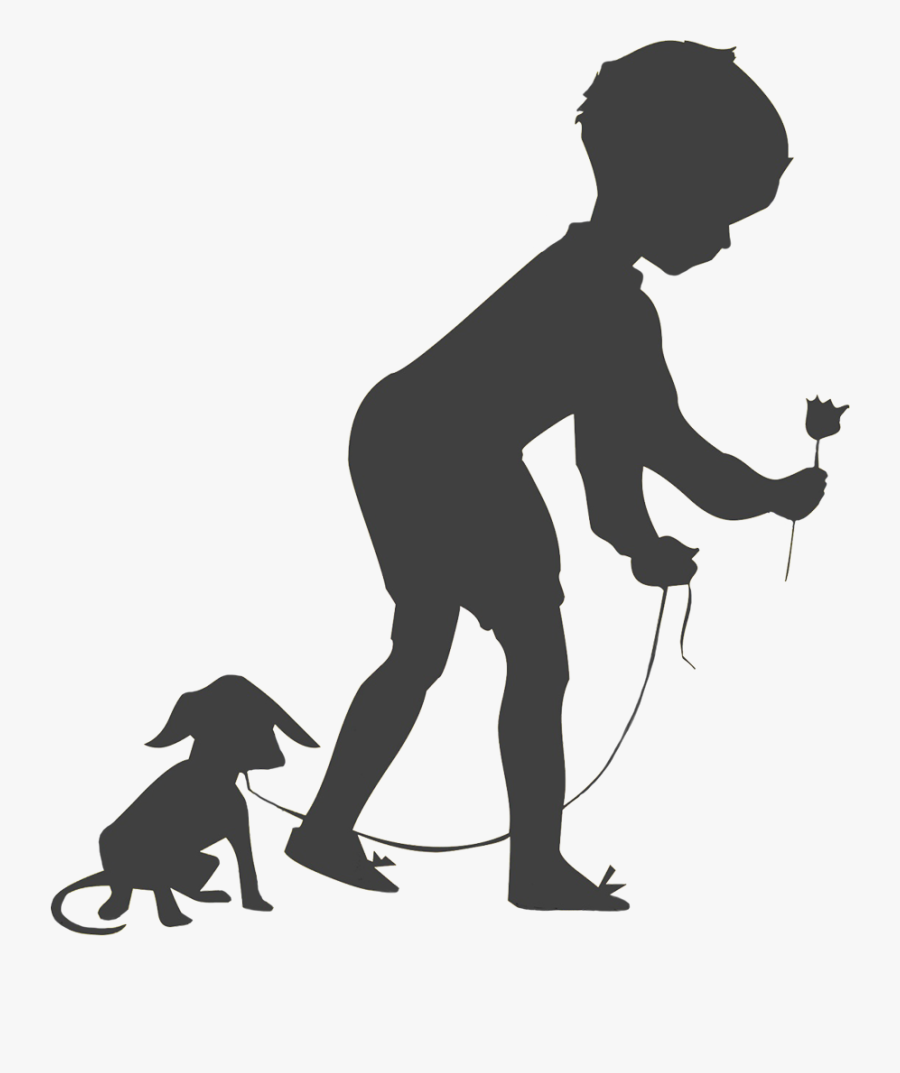 Boy With Dog And Flower Silhouette - Children Flower Silhouette, Transparent Clipart