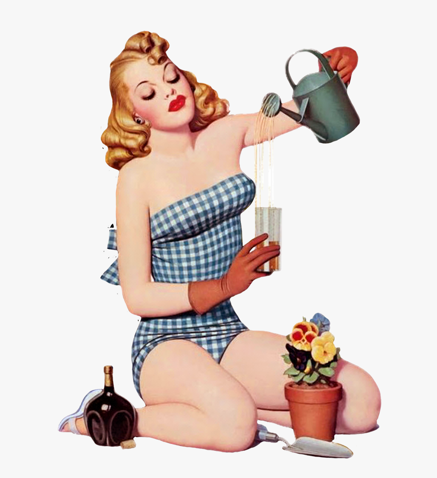 Vintage Clipart Of Garden Girl - Vintage Pin Up Girl Garden, Transparent Clipart
