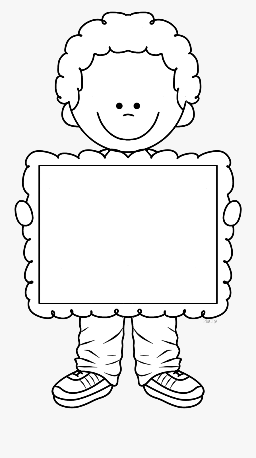 Cute Boy Holding Frame - Cute Kid Clipart Black And White, Transparent Clipart