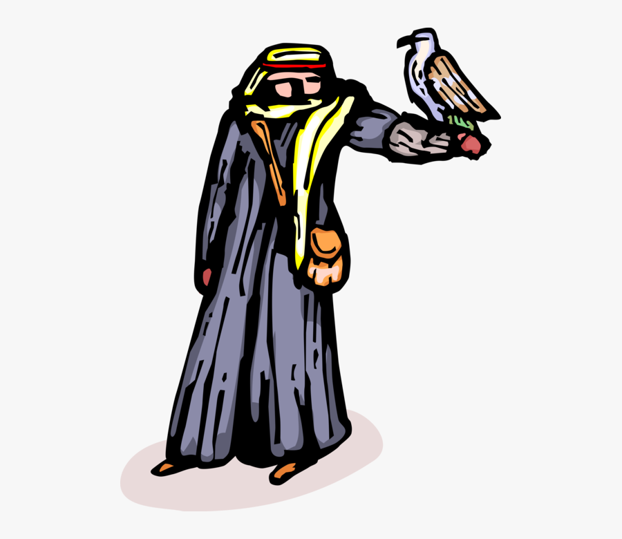 Vector Illustration Of Middle Eastern Arabian Man With - Man With A Falcon Clipart, Transparent Clipart
