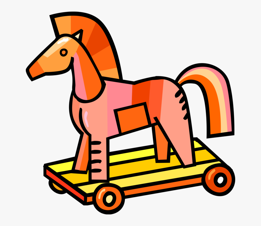 Vector Illustration Of Wooden Trojan Horse On Wheels, Transparent Clipart