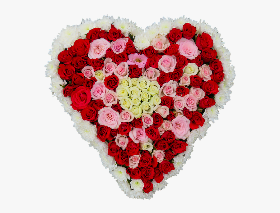 Heart With Red White And Pink Roses, Transparent Clipart