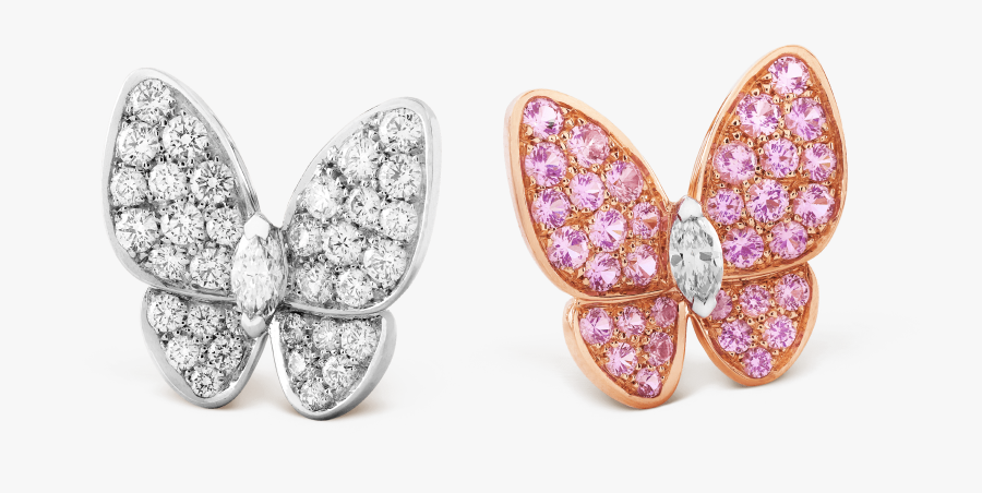 Two Butterfly Earrings - Van Cleef & Arpels Diamond And Pink Sapphire Earclips, Transparent Clipart