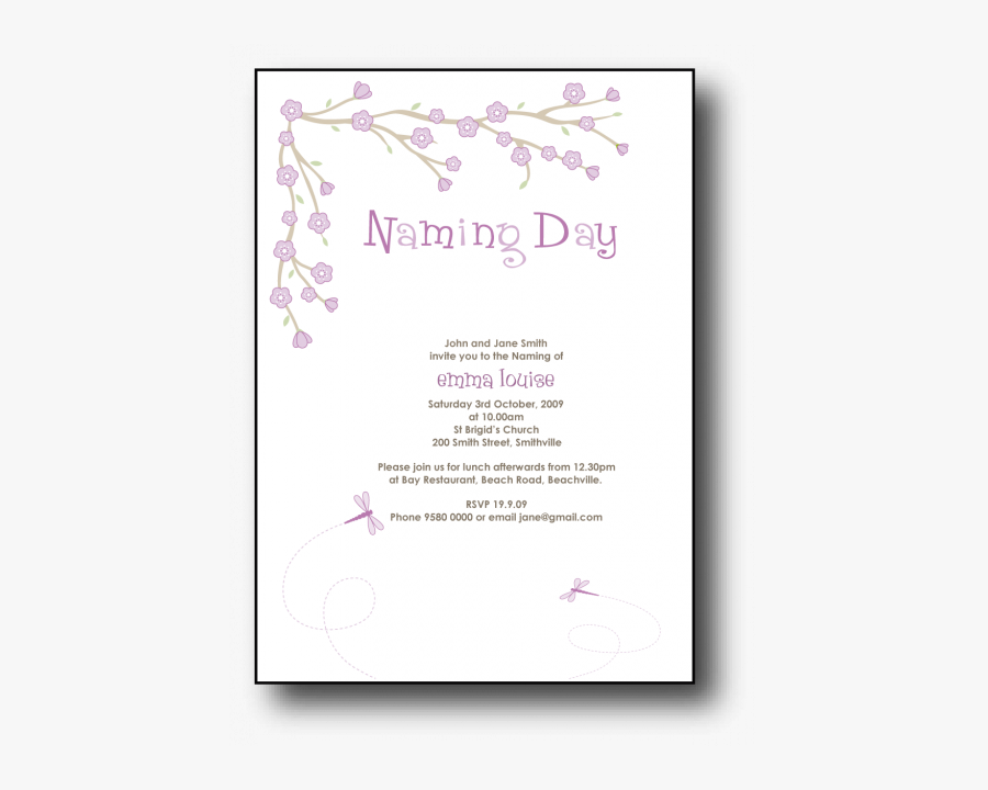 Baby Naming Invitation Wording Naming Day Invitations - Naming Day Invitation Wording, Transparent Clipart