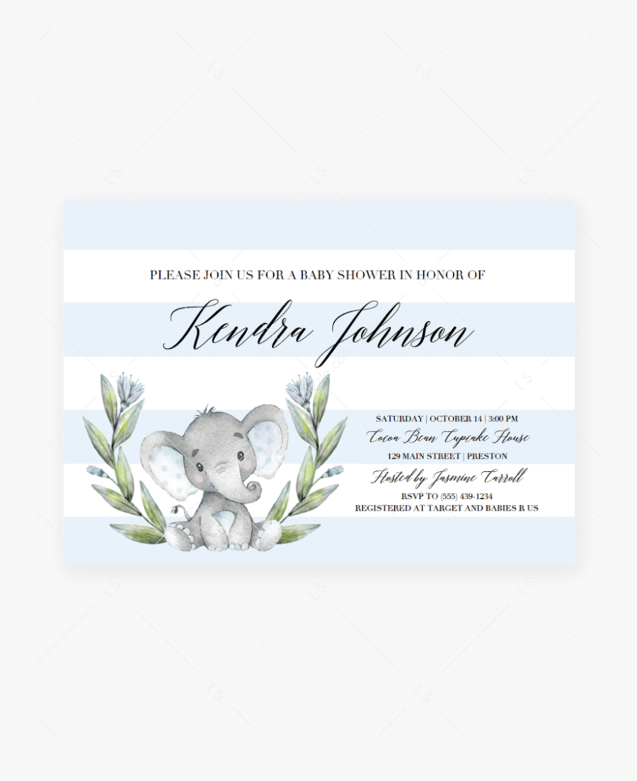 Transparent Bridal Shower Clipart For Invitations - Elephant Baby Shower Girl Template, Transparent Clipart