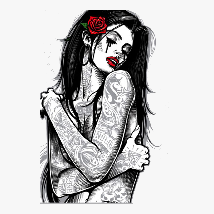 Tattoo Style Woman Art Chicano T-shirt Gothic Clipart - Og Abel, Transparent Clipart