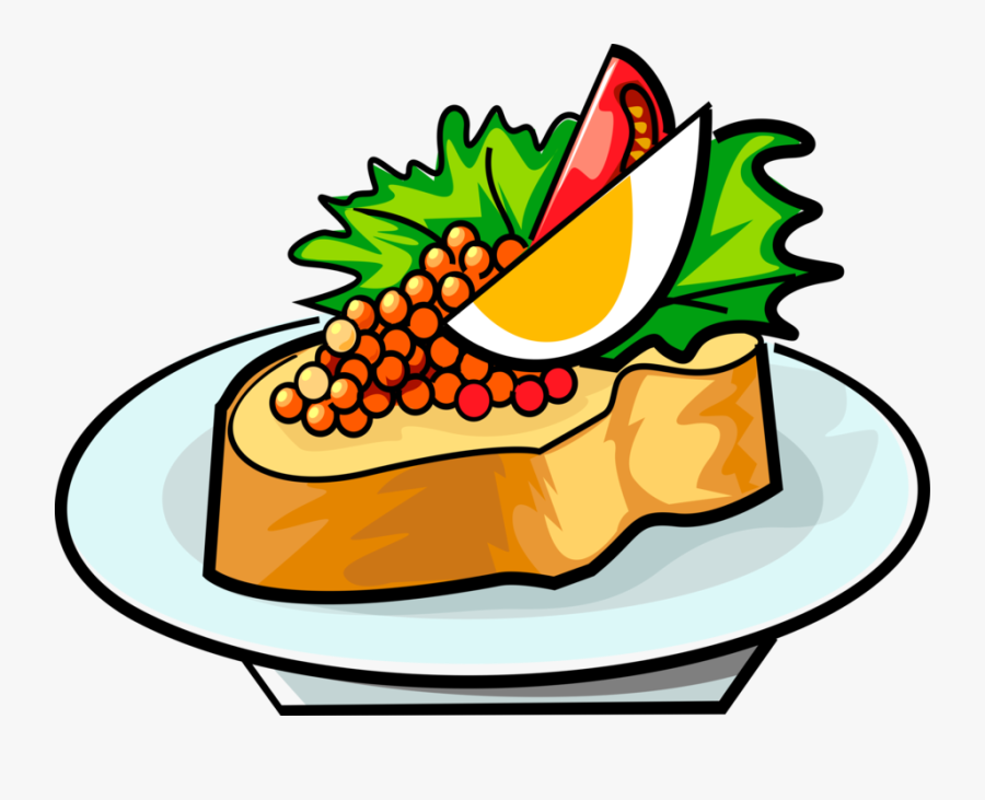 Vector Illustration Of Russian Sandwich With Red Caviar - Traditional Russian Food Clip Art, Transparent Clipart