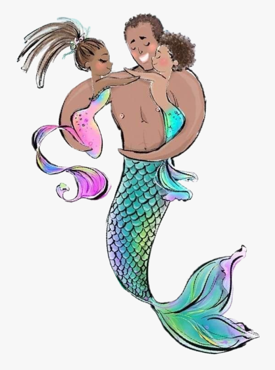 #watercolor #mermaid #merman #merdad #merkid #dad #children - Cartoon, Transparent Clipart