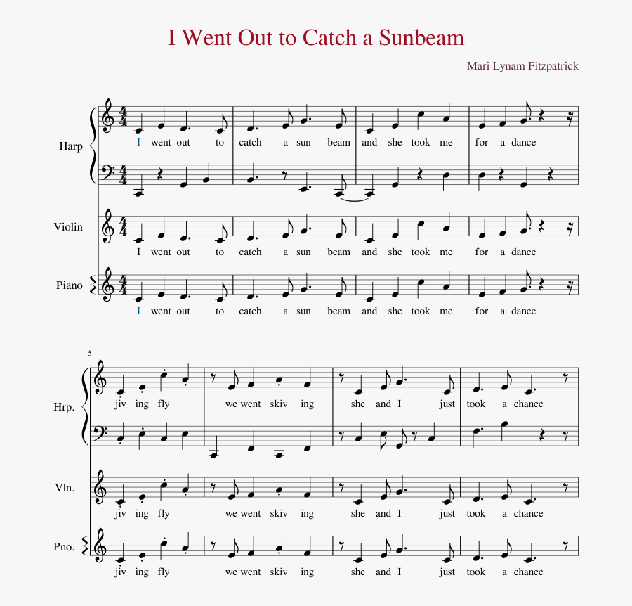 I Went Out To Catch A Sunbeam Sheet Music Composed - Sheet Music, Transparent Clipart