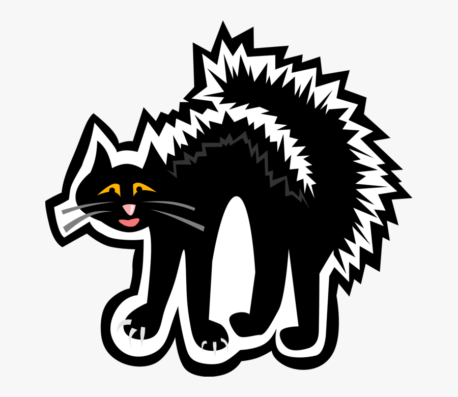 Vector Illustration Of Halloween Black Cat Associated - Black Cat, Transparent Clipart