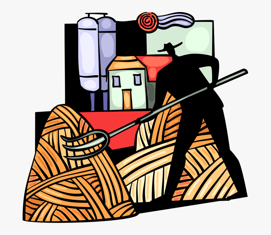Vector Illustration Of Farmer Gathers Hay Crop With, Transparent Clipart
