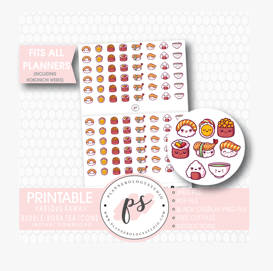 Transparent Cute Sushi Clipart - Free Printable Planner Icons Sushi, Transparent Clipart