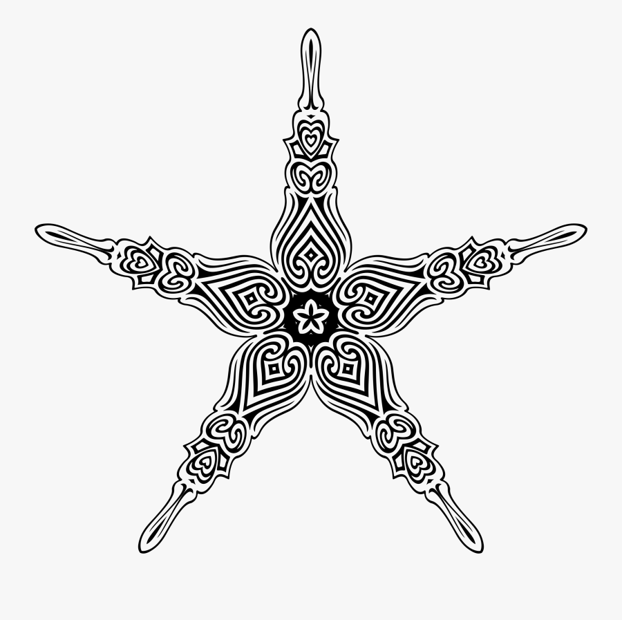 Clipart Diamond Rhinestone - Ornate Star Line Art, Transparent Clipart