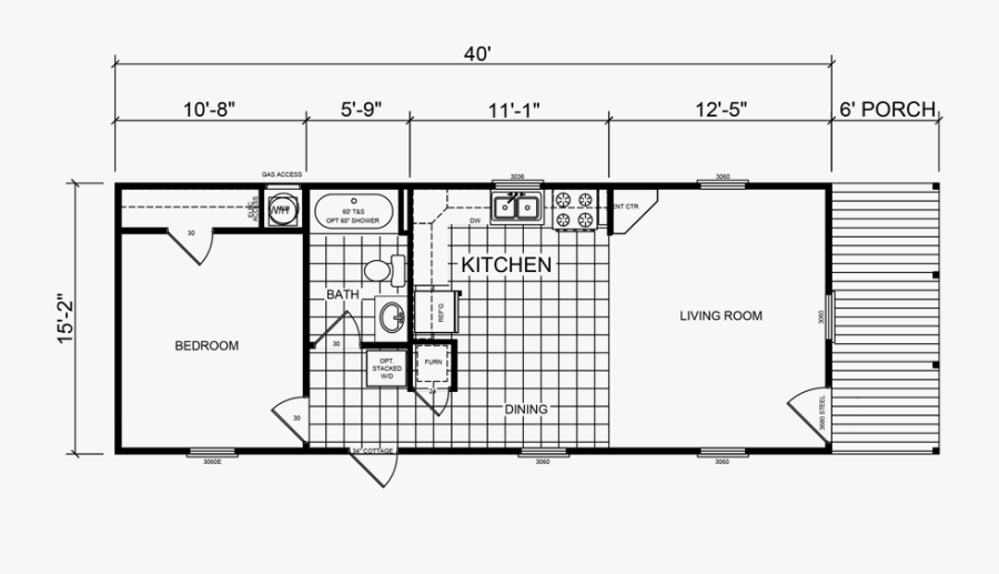 Drawing Bedroom Single - 16 X 40 Mobile Home Plans, Transparent Clipart
