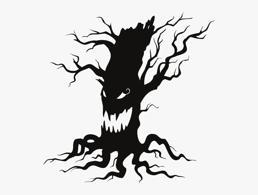 The Halloween Tree Wall Decal Clip Art - Scary Tree Clipart Black And White, Transparent Clipart