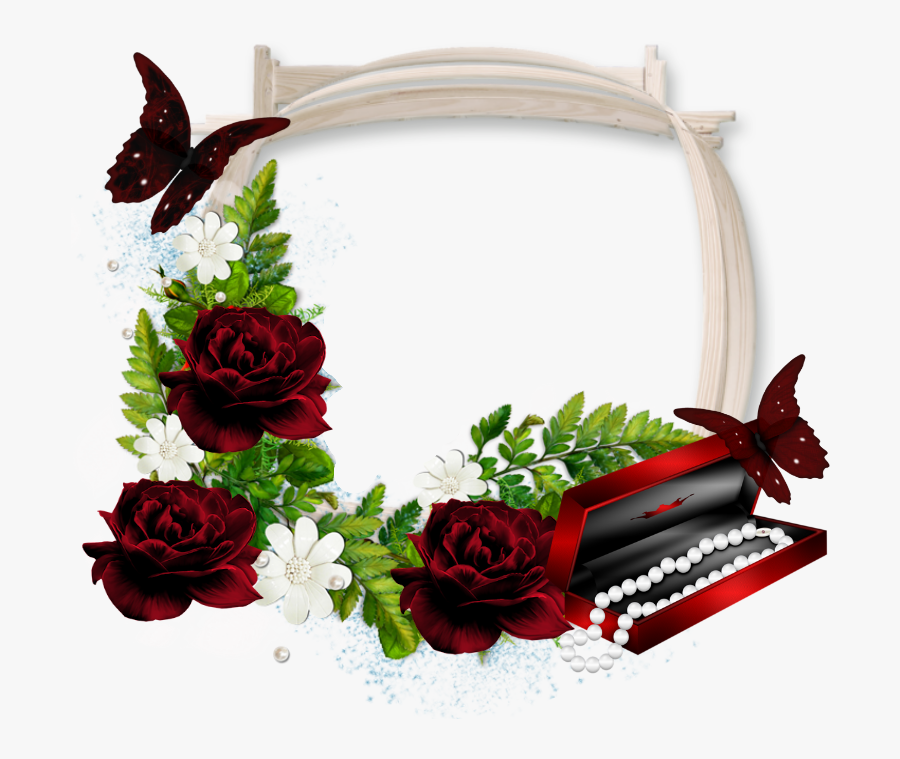 Beautiful Transparent Photo Frame With Dark Red Roses - Dark Beautiful Red Rose, Transparent Clipart