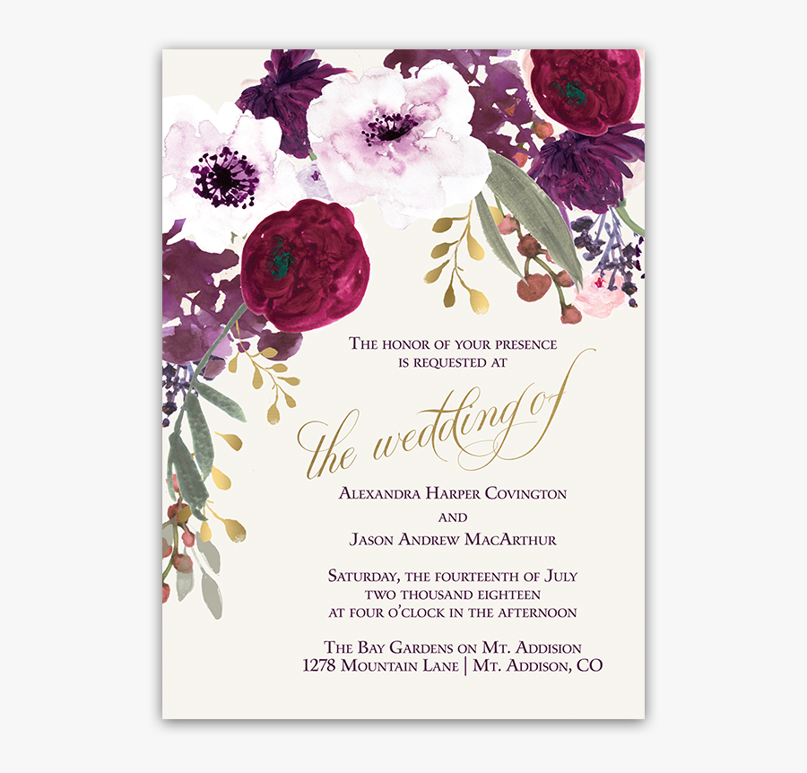 Flower Clipart Wedding Invitation - Wedding Invitation Flowers Purple, Transparent Clipart