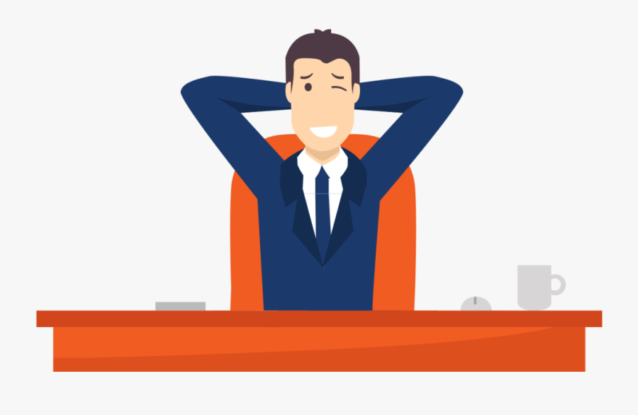 Clipart Relaxed Businessman In A Blue Suit Sat At An - Cartoon, Transparent Clipart