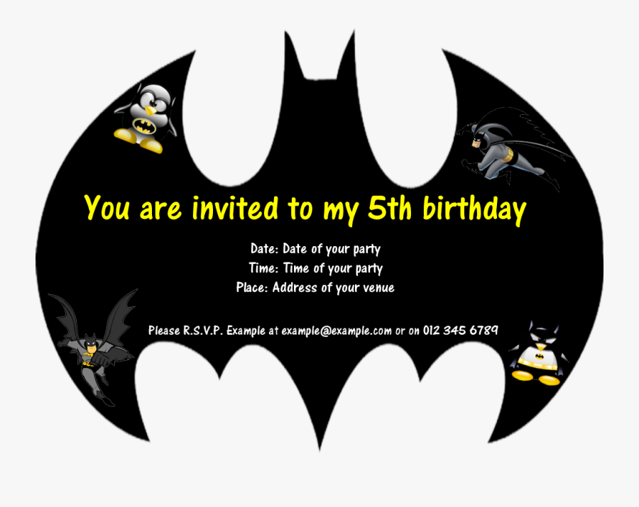 Batman Birthday Party Invitation Template Free, Transparent Clipart