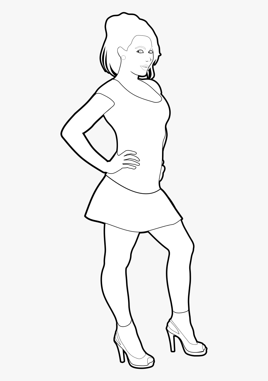 Cheerful Girl Outline Clipart By Rones - Clip Art, Transparent Clipart