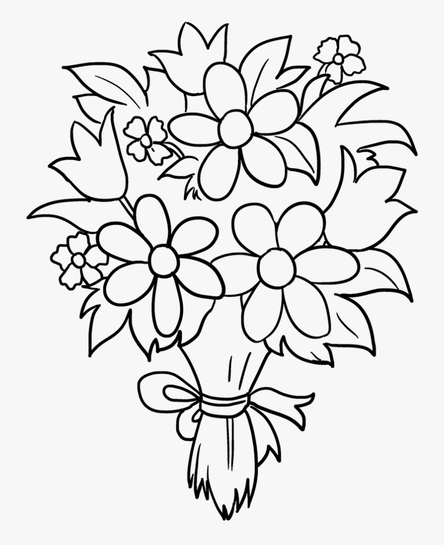 Transparent Flower Bouquet Clipart Black And White - Easy Drawing Of Bouquet Of Flowers, Transparent Clipart