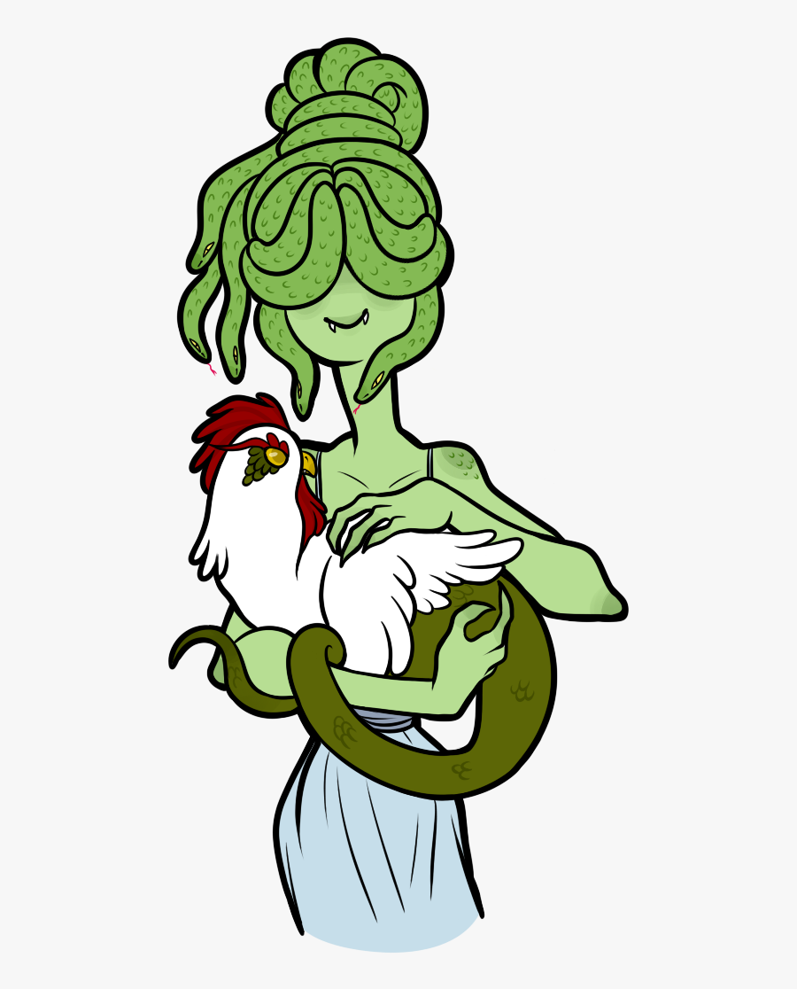 Medusa And Her Pet Cockatrice Mythical Creatures, Medusa, - Cartoon, Transparent Clipart