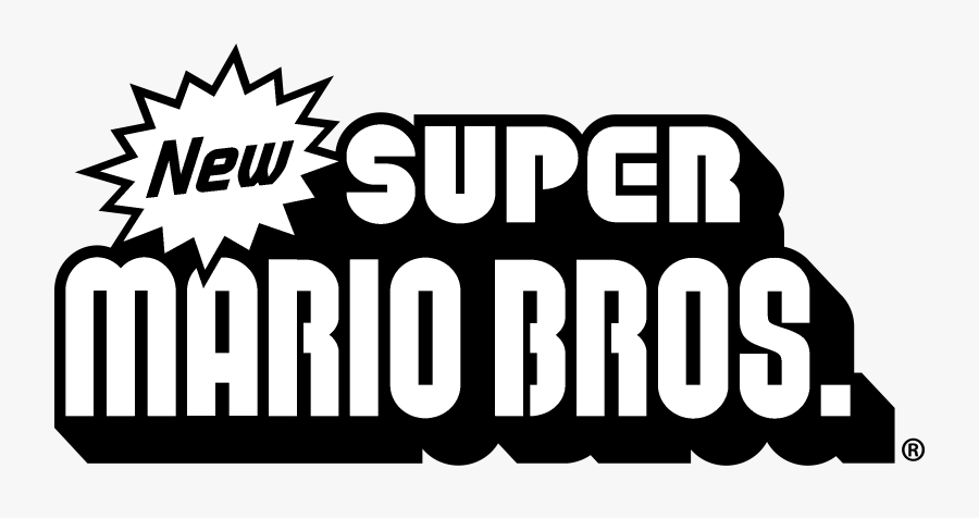 New Super Mario Bros Logo Black And White - Super Mario Logo White, Transparent Clipart