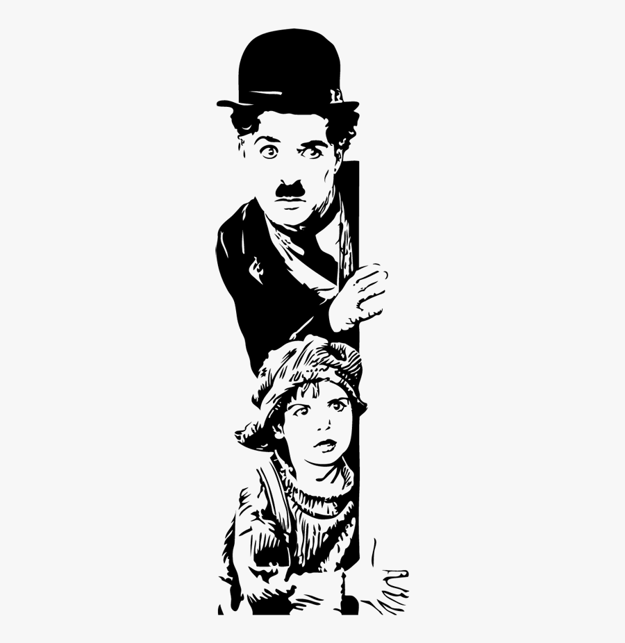 The Kid Tramp Stencil Drawing Silhouette - Charlie Chaplin The Kid, Transparent Clipart