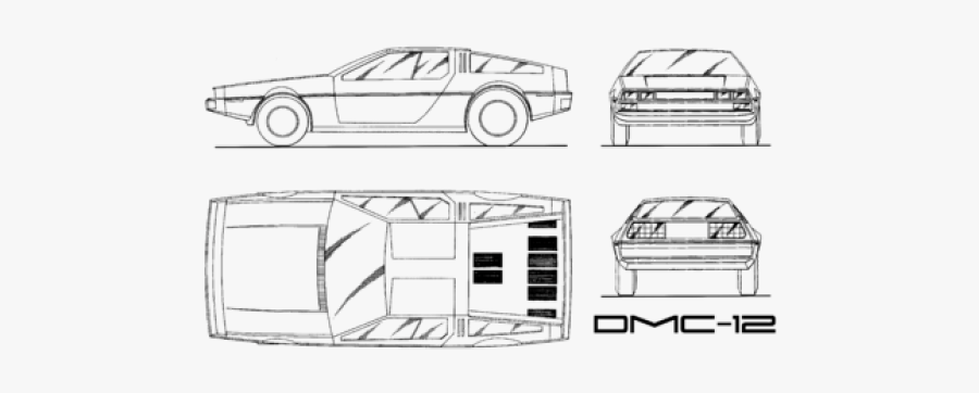 Delorean Clipart Black And White - Delorean Dmc 12 Plans, Transparent Clipart