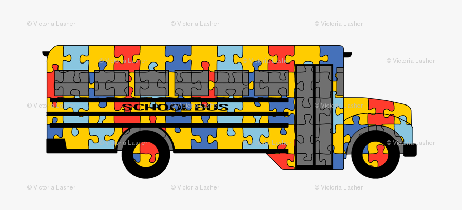 Autism Awareness School Bus, Transparent Clipart