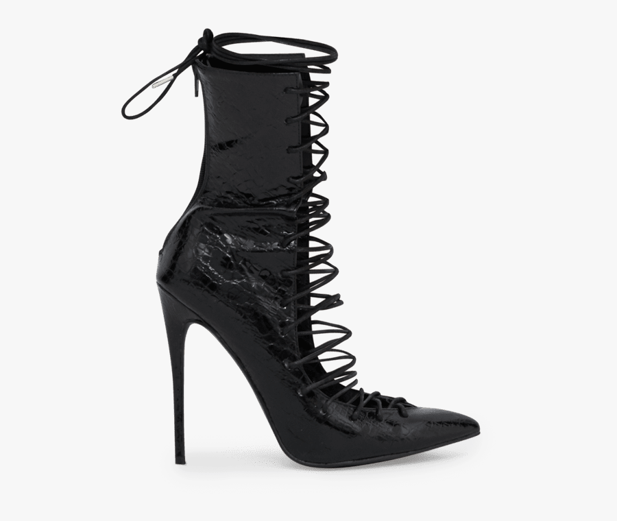 Black Lace Up Detail Croc Pu Stiletto Boots - Kourtney Kardashian Shoes Pretty Little Thing, Transparent Clipart