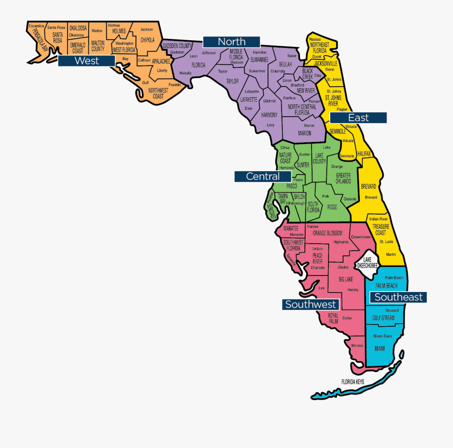 Florida Baptist Associations Map Clipart , Png Download - Florida Map, Transparent Clipart