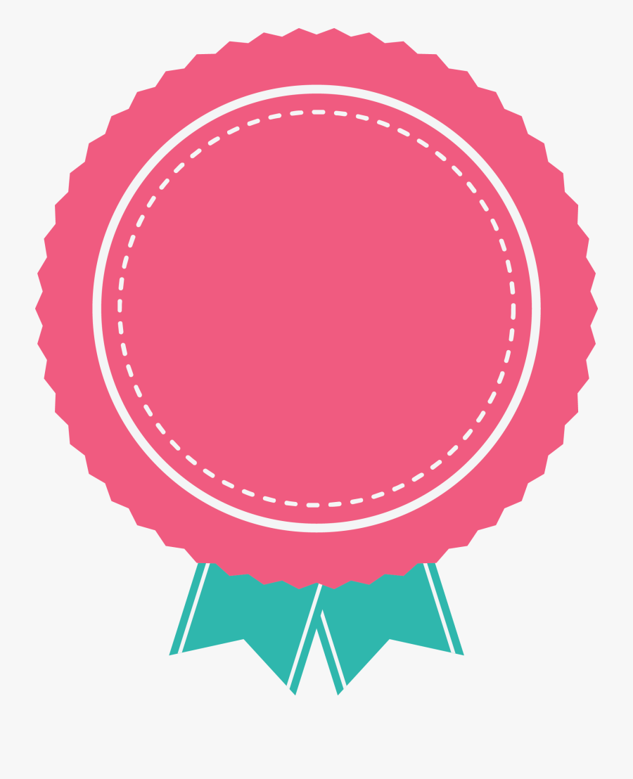 Pink Badge With Green Ribbon - Illustration, Transparent Clipart