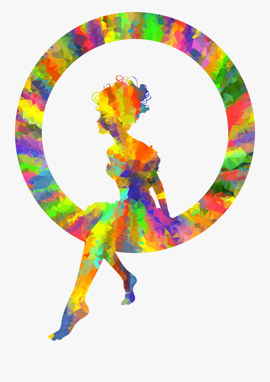 Low Poly Splash Of Color Fairy Sitting In A Circle - Woman Silhouette Png Color, Transparent Clipart