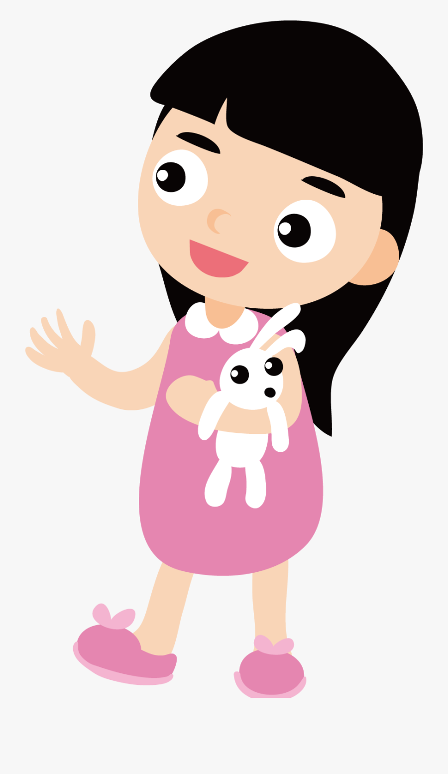Clipart Bunny Baby Girl - Cartoon Baby Girl Black Hair, Transparent Clipart