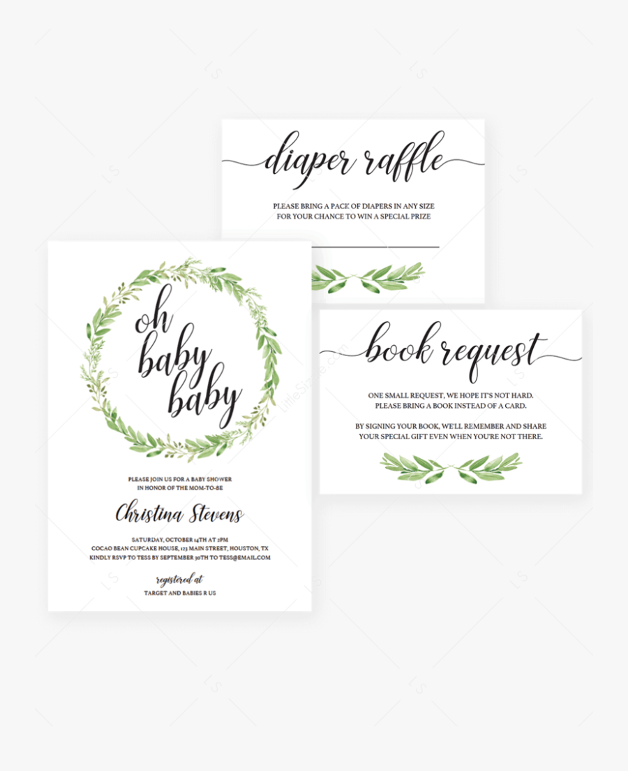 Transparent Wedding Shower Invitation Clipart - Oh Baby Greenery Baby Shower Invitations, Transparent Clipart