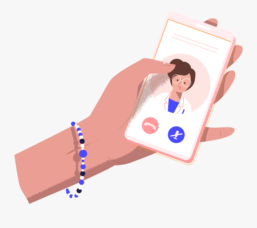 Hand Holding A Phone With Doctor On Screen, Transparent Clipart