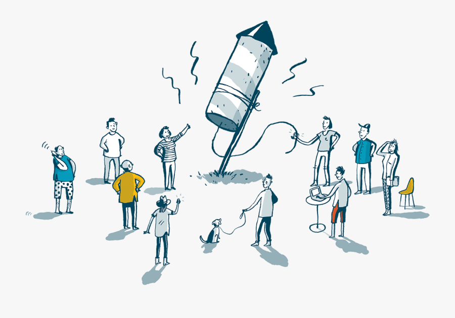 An Illustration Of People Gathered Around A Launching - Web Development Cartoons, Transparent Clipart